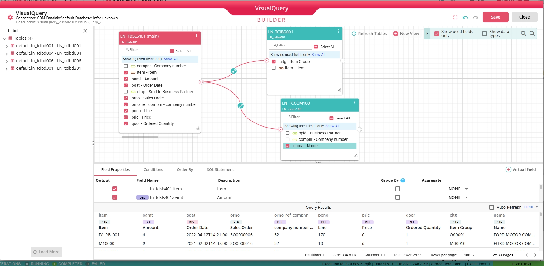 Visual Query Builder — Infor CloudSuite
