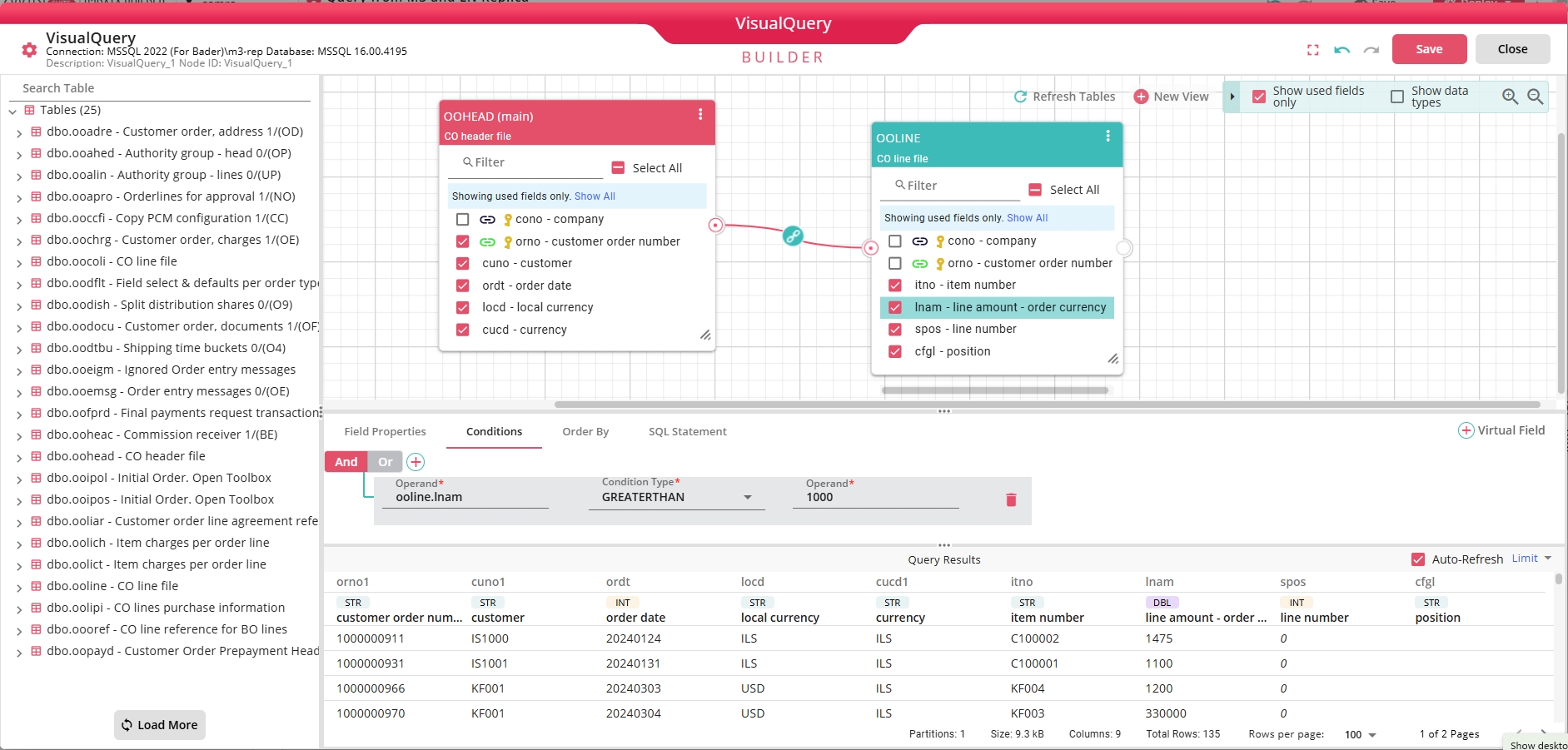 Visual Query Builder — Infor M3