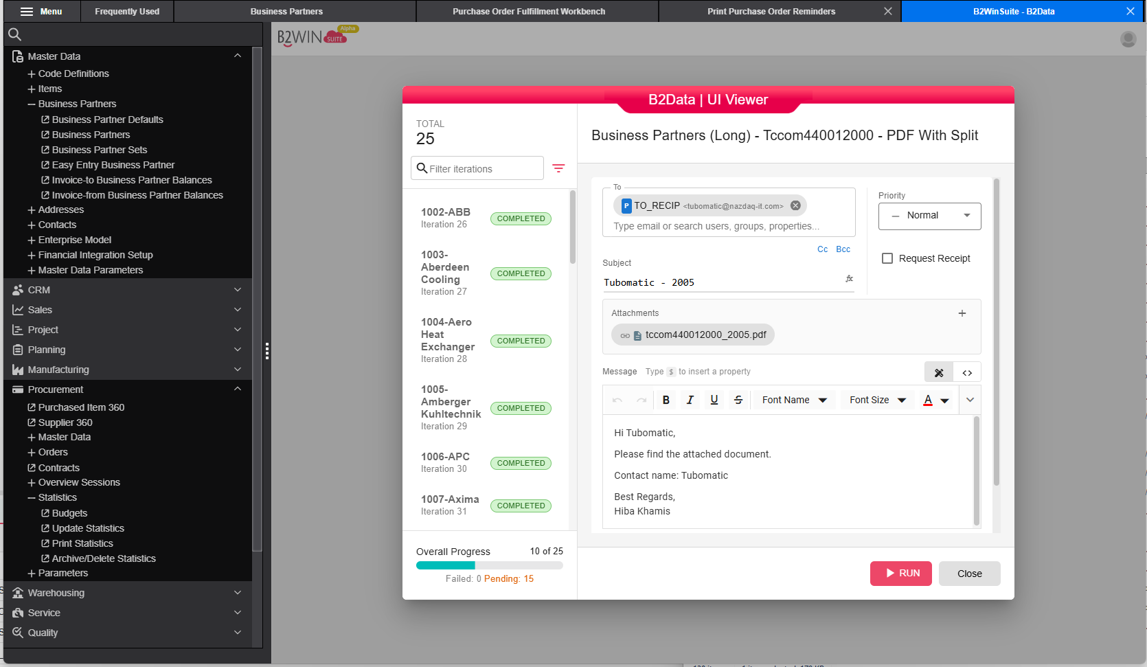 B2Win Suite UI Viewer - Review before sending